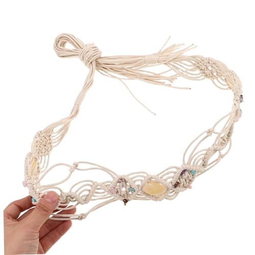 LIFKOME Boho Braided Waist Belt with Natural Stone Accents Adjustable Ethnic Design Rope Strap for Dresses and Casual Outfits for Freespirited Style4