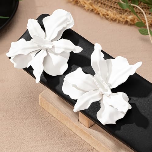 Large Paint Flower Statement Earrings for Women Exaggerated Floral Dangle Drop Earring Petal Stud Ear Accessories for Prom Wedding Engagement (white) by Navirix - Image 5