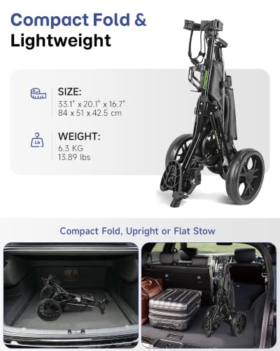 Image of findway Golf Push Cart 3 Wheel, Lightweight & Compact Fold Golf Bag Cart, Golf Caddy Push Carts with Foot Brake, Adjustable Handle, Mesh Bag, Storage Bag, Umbrella & Drink Holder