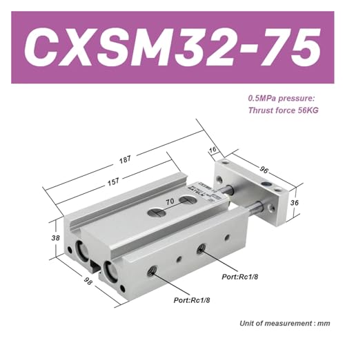 Cylindre pneumatique CXSM32 double tige robuste avec aimant - 3