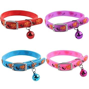 Red German Cute Dog Cat Pet Collar Printed Easy Clip Buckle Bell Kitten Puppy Adjustable Collar Safety Buckle with Bells - 2 Pcs Combo