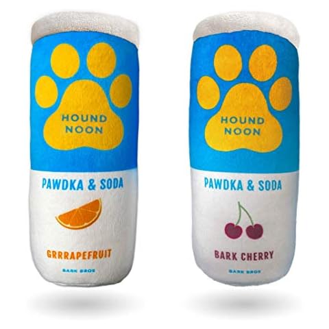 Bark Bros - Hound Noon - Two Pack Plush Squeaky Dog Toys Funny Drink Parody - Alcohol Dog Toy - Dog Birthday Toy - Cute Dog Toys - Beer Dog Toy - Puppy Gifts (Hound Noon Pawdka & Soda) Cover