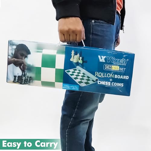 Image of Vixen Tournament Chess Set | Fide 17x17 Vinyl Roll-Up Board | Heavyweight Plastic Chess Pieces | Foldable Mat with Storage Bag (Chess Set Rollon)