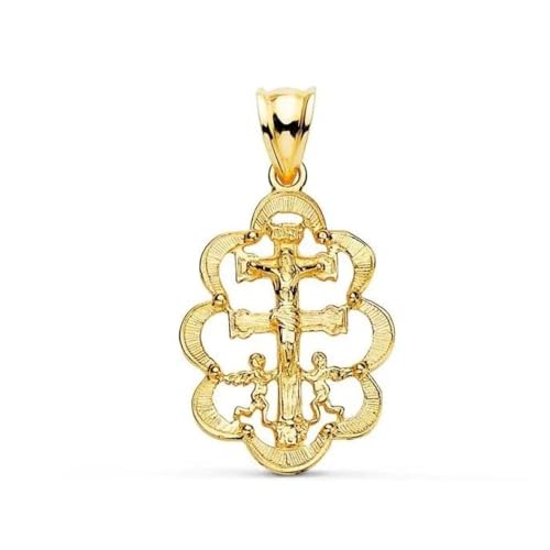Minoplata Medalla Cruz de Caravaca, Plata 925 Chapada en Oro, 20mm x 15mm, Diseño Calado