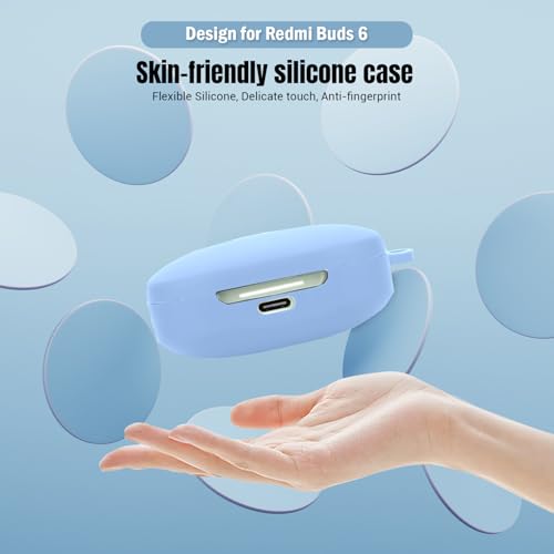 Image of LIRAMARK Silicone Cover Case with Carabiner Compatible with Redmi Buds 6 (Sky Blue)