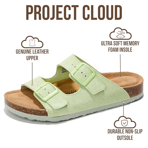 Image of Project Cloud 100% Genuine Leather Flat Sandals For Women 2026 Cork Footbed Womens Sandals with Memory Foam and arch support Vacation Essentials Slides for Women Footwear (Venita)