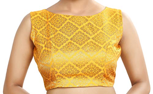 Image of Madhu Fashion Womens Banaras Brocade Readymade Stitched Sleeveless Saree Blouse