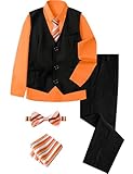 A&J DESIGN Boys Vest Suit Halloween Easter Ring Bearer Outfits Wedding Clothes Formal Wear Prom Tuxedo Shirt and Tie Set Black and Orange Size 6