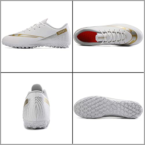 Men's Soccer Shoes Youth Football Cleats Turf Low Top Shoes Tf Sport Training Running Sneaker Outdoor/Indoor White #TOP2