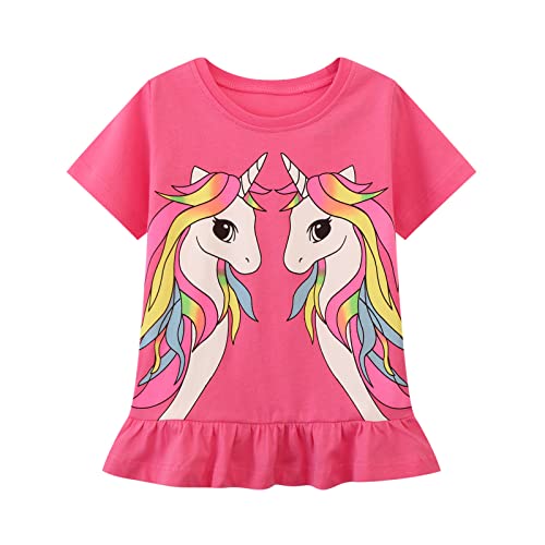 Hileelang Toddler Girl Short Outfits Sets Easter Cotton Casual Short Sleeve Ruffle Unicorn Graphic Tee Shirts Shorts Summer Beach Clothing Sets 3T #TOP1