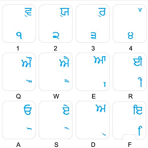 PUNJABI KEYBOARD LABELS LAYOUT with BLUE LETTERING...