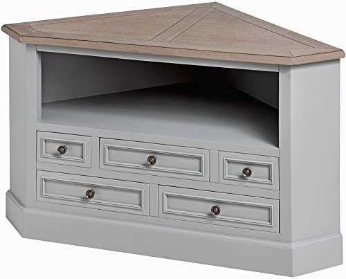 Image of Aprodz Mango Wood Vadis Corner Tv Stand Cabinet For Home | Tv Unit For Living Room | White Finish - 25.59X43.31X19.69 Inch