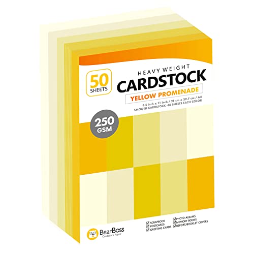 Yellow Colored Cardstock Thick Paper 50 Sheets, 8.5" x 11" Heavyweight 92lb Cover Card Stock for Crafts and DIY Cards Making