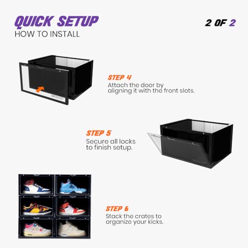 Image of SNEAKARE Stackable Shoe Storage Box | Heavy Duty Plastic Sneaker Crate with Magnetic Door | Shoe Organizer for Men & Women | Fits Upto UK 14 | Durable Shoe Storage Box Black Pack of-1