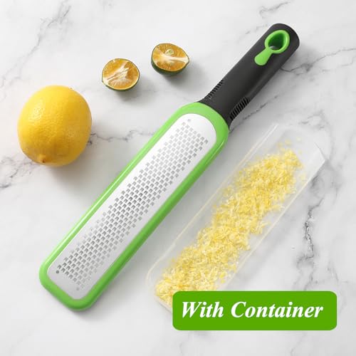 Image of Zester Grater Set of 2, Cheese Grater for Kitchen Lemon Zester Tool Garlic Grater Ginger Grater, Kitchenaid Food Grater with Handle Handheld, Sharp Stainless Steel Blade with Protective Cover