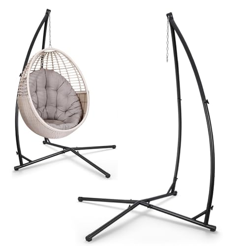 Jaxguom Hängesessel Gestell bis 150kg Stabiler Hängestuhl Gestell 210cm hoch 120x120cm Basis für hohe Standfestigkeit Hängemattengestell für Wohnzimmer & Garten Bodenschonend Schwarz