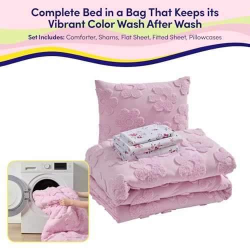 Image of Kids Twin Size Bed in a Bag Tufted Comforter & Sheet Set - Complete Bedding Set with Corner Strap Fitted Sheet, Ultra Soft Lightweight All Season Comforter, Girls Bedroom, Dorm, Guest Room