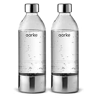 Aarke 2er-Pack PET-Flaschen für Wassersprudler Carbonator 3, BPA-frei mit Details in Edelstahl, 1000ml