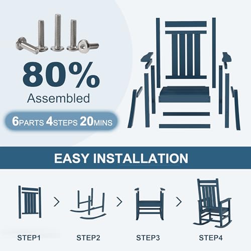 Outdoor HDPE Rocking Chairs, HDPE Oversized Patio Rocking Chairs, All Weather Resistant Porch Rocker, Heavy Duty Front Plastic Rockers for Outside - Thumbnail 4