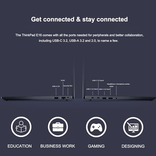 Image of Lenovo ThinkPad E16 Gen 2 Business Laptop (16 inch FHD+ Anti-Glare, Intel Core Ultra 5 125U (> i7-1355U), 16GB DDR5 RAM, 512GB SSD), Fingerprint Reader, Backlit, Webcam, Ethernet, Win 11 Pro, AI PC, Black