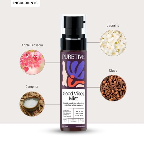 Image of PURETIVE GOOD VIBES Plant Therapy Scent Mist | Body+Linen+Room | 100% Therapeutic Scent Mist with Essential Oil | Uplifts mood & Creates a Soothing Environment | 100ml
