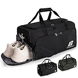 BalladHome Bolsa Deporte Gimnasio Bolsa de Viaje con Compartimento para Zapatos Bolsos Deportivos Sport Gym Bags Fin de Semana Travel Duffle Bag para Hombre y Mujer (42L, Negro)-U