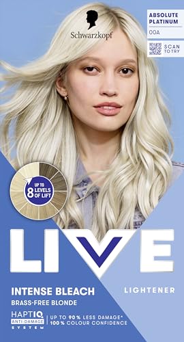 Schwarzkopf LIVE Intense Bleach 00A Absolute Platinum Hair Lightener, Intense Bleach for up to 8 Levels of Lift, with HaptiQ Anti-Damage System, Anti-Yellow Effect