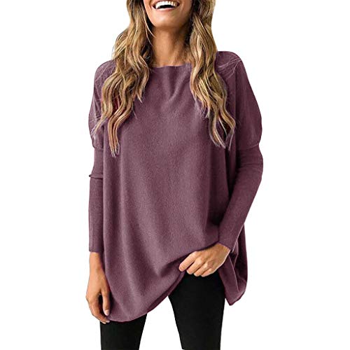 OPAKY Camisas Mujer Tallas Grande,EUZeo Primavera Otoño Blusa Básica Camiseta de Manga Larga Elegantes Blusa de Verano Oficina de Tops Casual T-Shirt Moda O-Cuello Sólida