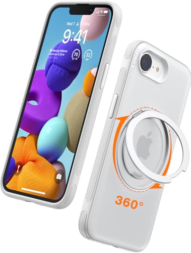TORRAS 360 Rotating Magnetic Stand for iPhone 16e Case 2025 with Kickstand [Fit for Magsafe] [Military-Grade Protection] Durable, Enhanced Grip, Slim, Ostand Fitness Series, White 6.1'