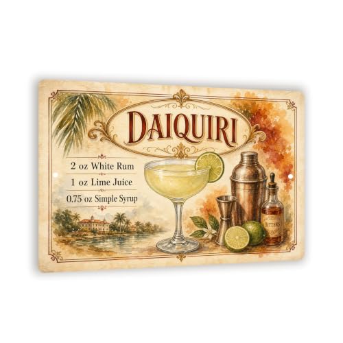 Daiquiri Recipe Metal Sign - Watercolor Bar Wall Decor - 8x12 Cocktail Art
