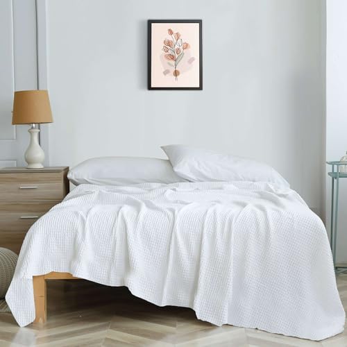 Image of Super Soft & Breathable 100% Microfiber Waffle Blanket - Throw Blanket and Quilt for Bed & Sofa Double(90x100) Size - Snow White