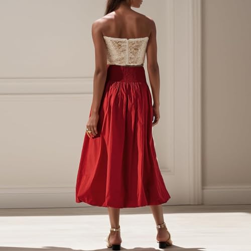 NUFIWI Women Y2k Bubble Maxi Skirt Low Elastic Waist A Line Long Skirt Summer Casual Ruffle Pleated Midi Dress4