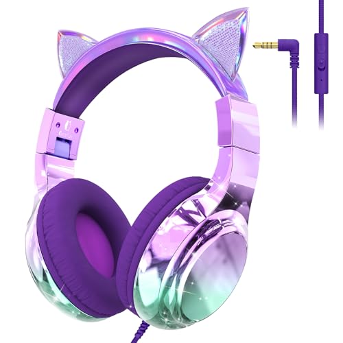 JYPS Auriculares Niños, Metálico Cascos Niña, Shareport, 85/94dBA Volumen Limitado, con Jack de 3,5 mm, Auriculares Infantiles con Cable Plegables para Tableta/Kindle Fire