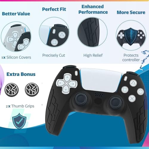 Image of TMG Anti-Slip Controller Silicone Skin for Ps5, Ergonomic Rubber Protective Case with 2 PC matching Thumb Grips (Red)