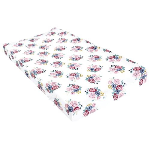 Hudson Baby Unisex Baby Changing Pad Cover, Blush Navy Floral, One Size