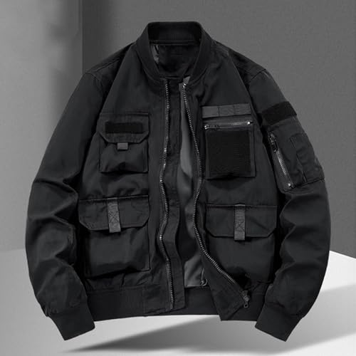 Finelylove Mens Military Tactical Jacket Cargo Flight Bomber Jacket Waterproof Nylon Windbreaker with Multi Pockets2
