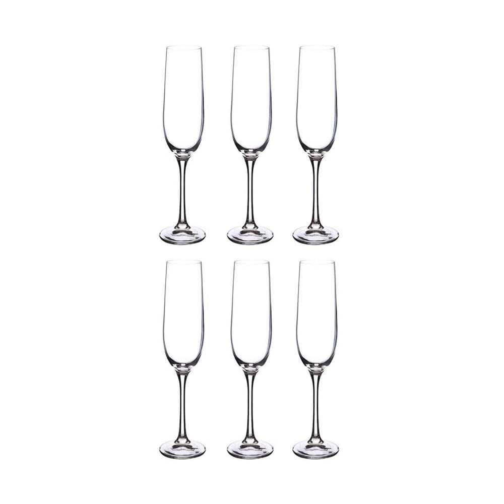 Bohemia Crystal Viola Champagne Flute Glass Set of 6 – 190ml | Transparent Lead-Free Crystal Glass | Made in Czech Republic | Elegant Tall Flutes for Sparkling Wine, Champagne & Celebrations