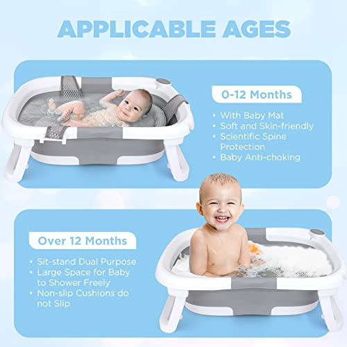 Image of BEBELEH™ Collapsible Baby Bathtub with Newborn Sling (Gray, Bathtub + Kneeler)
