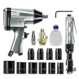 DNA MOTORING 17Pc Air Tool Kit 1/2-Inch Pneumatic Air Impact & Ratchet Wrench Kit Torque Wrench for Repairs, w/Case, Sliver/Black, TOOLS-00530