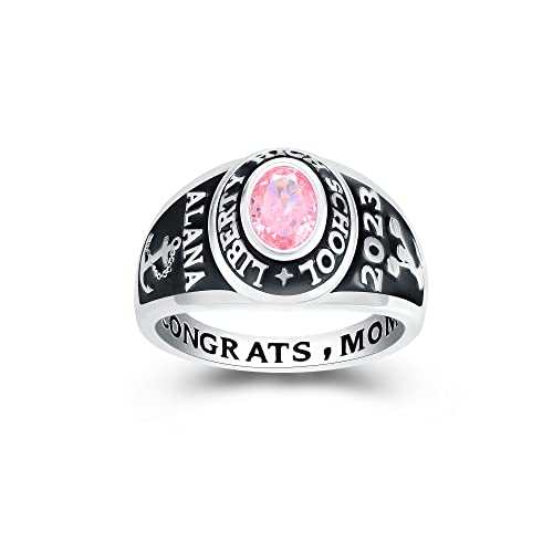 JNJ Class Ring for Women - 925 Sterling Silver or 10KT Gold – Customized High School College University Women's Class Ring – Graduation Gifts – Jour Nouveau Jewelry (Platinum)