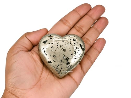 Image of Crystal Heaven Raw Pyrite Crystal Heart Palm Pebbles Stones For Anxiety Stress Relief Massage - Aaa Grade Original Healing Gemstone Agate Heart Palm Stone For Yoga Meditation Spiritual