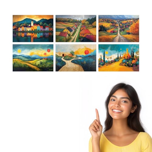 Image of SiddArtify Landscape Wall Art Poster Print Set - Colorful Village & Countryside Decor for Living Room Office - 12x18 inch Sticker Pack of 6