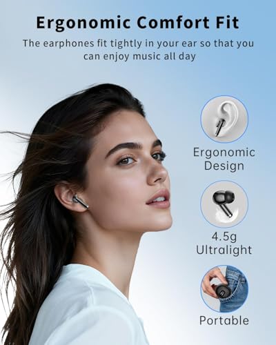 Image of Wireless Earbuds, Bluetooth 5.4 Headphones with 50H Playback, Deep Bass Stereo Ear Buds Clear Calls with LED Power Display, IPX7 Waterproof, in-Ear Earphones with Mic for Phone /Android /iPad, Jet Black