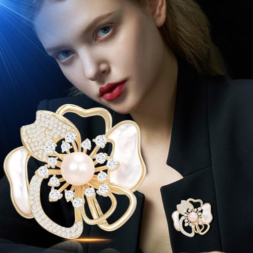 Image of Rhinestone Flower Brooch Austrian Crystal Flower Pin 18k Gold Plated Floral Brooch Lapel Pin Jewelry Mother's Day Birthday Gifts for Mom Wife