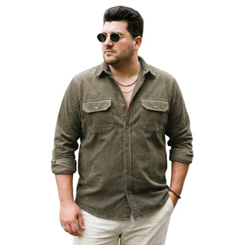 Image of Urbano Plus Men's Corduroy Full Sleeve Regular Fit Solid Overshirt with Utility Pockets