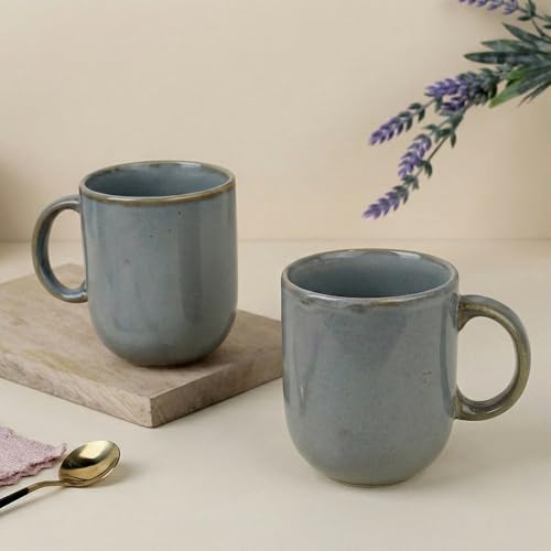 Image of The Earth Store Grey Cylus Coffee Mug - 320ML Ceramic Coffee Mugs Set of 2 | Microwave & Dishwasher Safe Mugs for Gift | Home | Office | Restaurant | Daily Use Tea Mug
