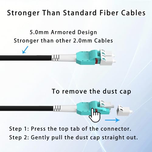 61M/200FT OM3/OM4 LC to LC Outdoor Armored Fiber Optic Patch Cable, Multimode Duplex 50/125μm, 10Gb/40Gb/100Gb, Industrial TPU Jacket, Direct Burial, Uniboot, MMF, OD 5mm, Pulling Eye Kit Installed by ERSTICKT - Used condition - Image 8