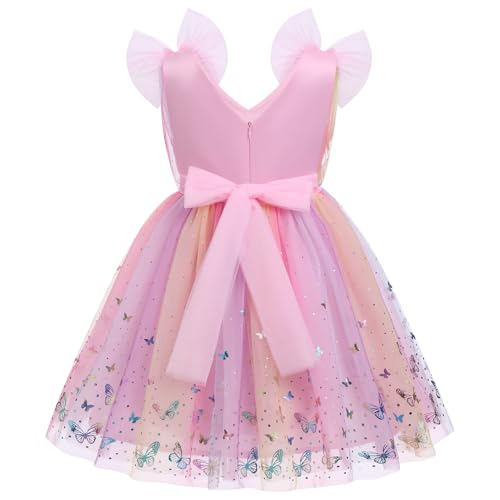 Image of IMEKIS Toddler Kids Girls Butterfly Dress Sparkle Sequins Tulle Wedding Formal Birthday Dresses 2-10T