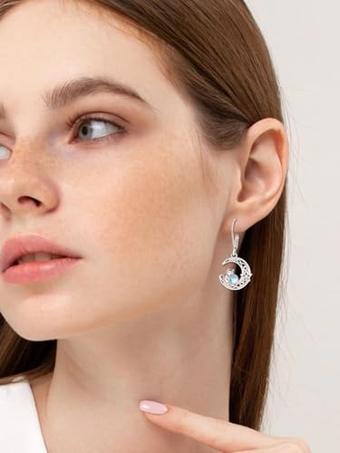 Boucles d'oreilles chat argent 925 pendantes dormeuses pierre de lune - 5