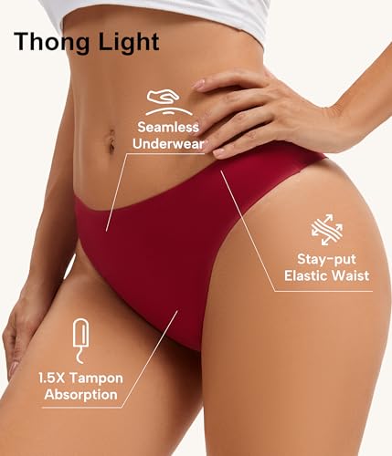 Period Thong Underwear for Women, Leakproof Reusable Washable Menstrual Seamless Bikini Panties 3 Pack2